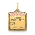 thumbnail image 1 of Real 14kt Yellow Gold Enameled Pink Engravable Birth Certificate Charm Pendant; for Adults and Teens; for Women and Men, 1 of 3