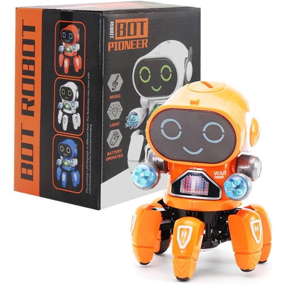 Six-Claw Dancing Disco Robot Disco Colorful Neon 5 Dance Songs, Mechanical Dance Six-Legged Intelligent Robot Orange