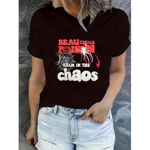 Camiseta Para Mujer De Verano Para Uso Diario, Viajes, DesplazamientosWomen's Casual Spider Graphic Tee - Comfy Crew Neck Short Sleeve T-Shirt, Perfect for Summer & SportsFather's Day, Mother's Day,