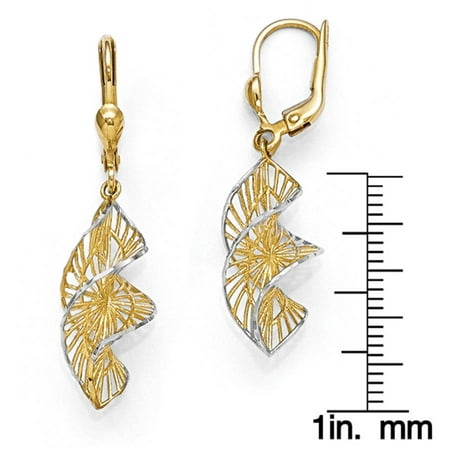 14kt Gold White Rhodium Textured and D/C Leverback Earrings