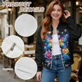 thumbnail image 7 of SCRAWLGOD Rose Butterfly Print Blue Black Womens Long Sleeve Zip Up Jacket Outfits Crewneck Casual Soft Coat Lightweight Sweatshirts with Pockets for Shopping Office, S, 7 of 7