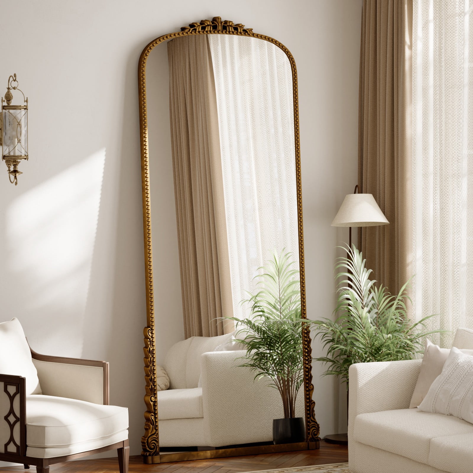 SHATTERVIEW 69"x28" Arched Full Length Mirror Vintage Floor Mirror with Stand Wall-Mounted Mirror, Antique Gold