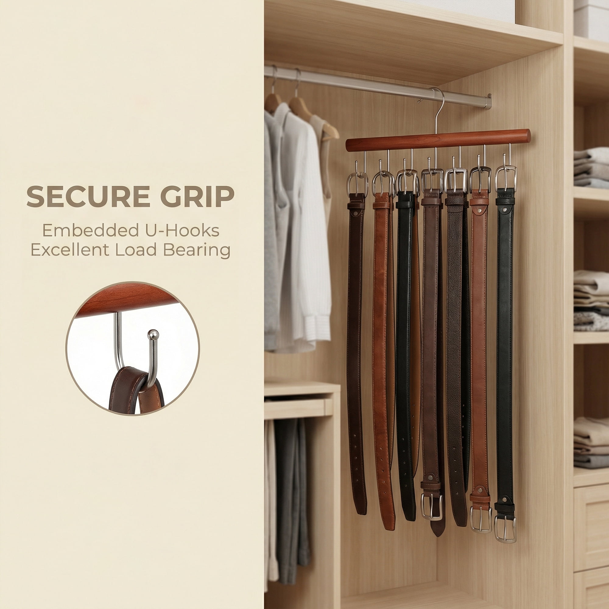 Unique Bargains 2Pcs Bra Wood Tank Top Hangers With 8 Hooks Natural Wood 11x6.7x0.5in