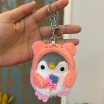 Gallickan Penguin Animal Stuffed Doll Plush Toy with Keychain, 4 Inch Mini Penguin Key Holder Bag Pendant Party Favor Gifts Toys For Boys Girls Kids, Pink