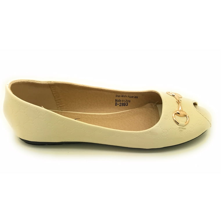 Victoria K Open Toe Gold Buckle Ballerina Flats (Women)