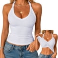 thumbnail image 2 of Sillenn Halter V Neck Tank Tops with Built-In Shelf Bra for Women Sleeveless Slim Fitted Basic Cami Shirts Cute Halter Tops Going Out Sleeveless Camisole Top Dressy Casual Bralette Tops White 3Xl, 2 of 7