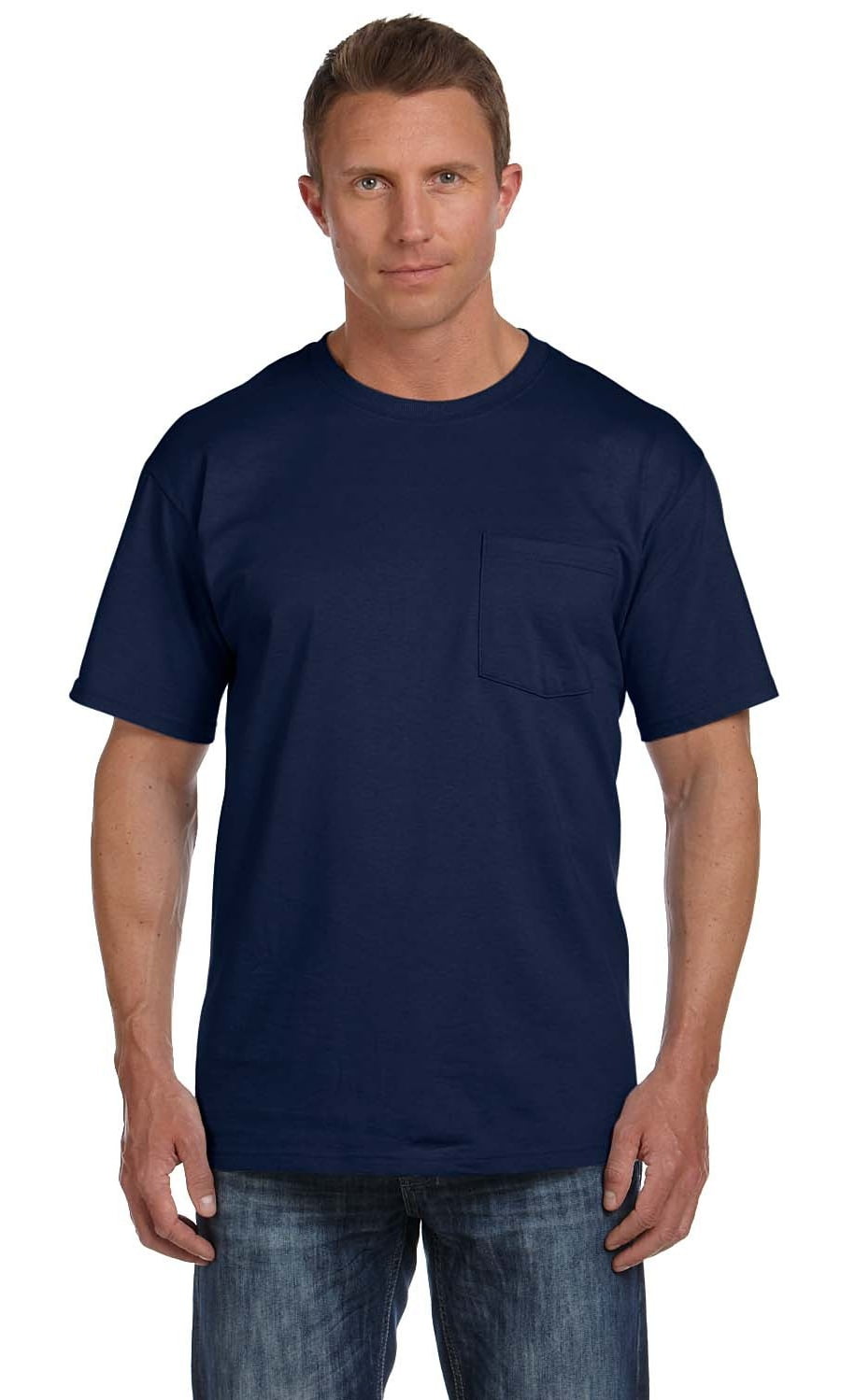 The Fruit of the Loom Adult 5 oz HD Cotton Pocket T-Shirt - J NAVY ...