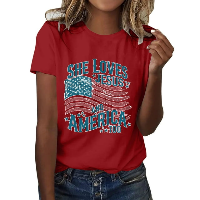 WEIYLL Womens T Shirts Short Sleeve Crew Neck Summer Graphic Print Red Blouse Sizes XXL