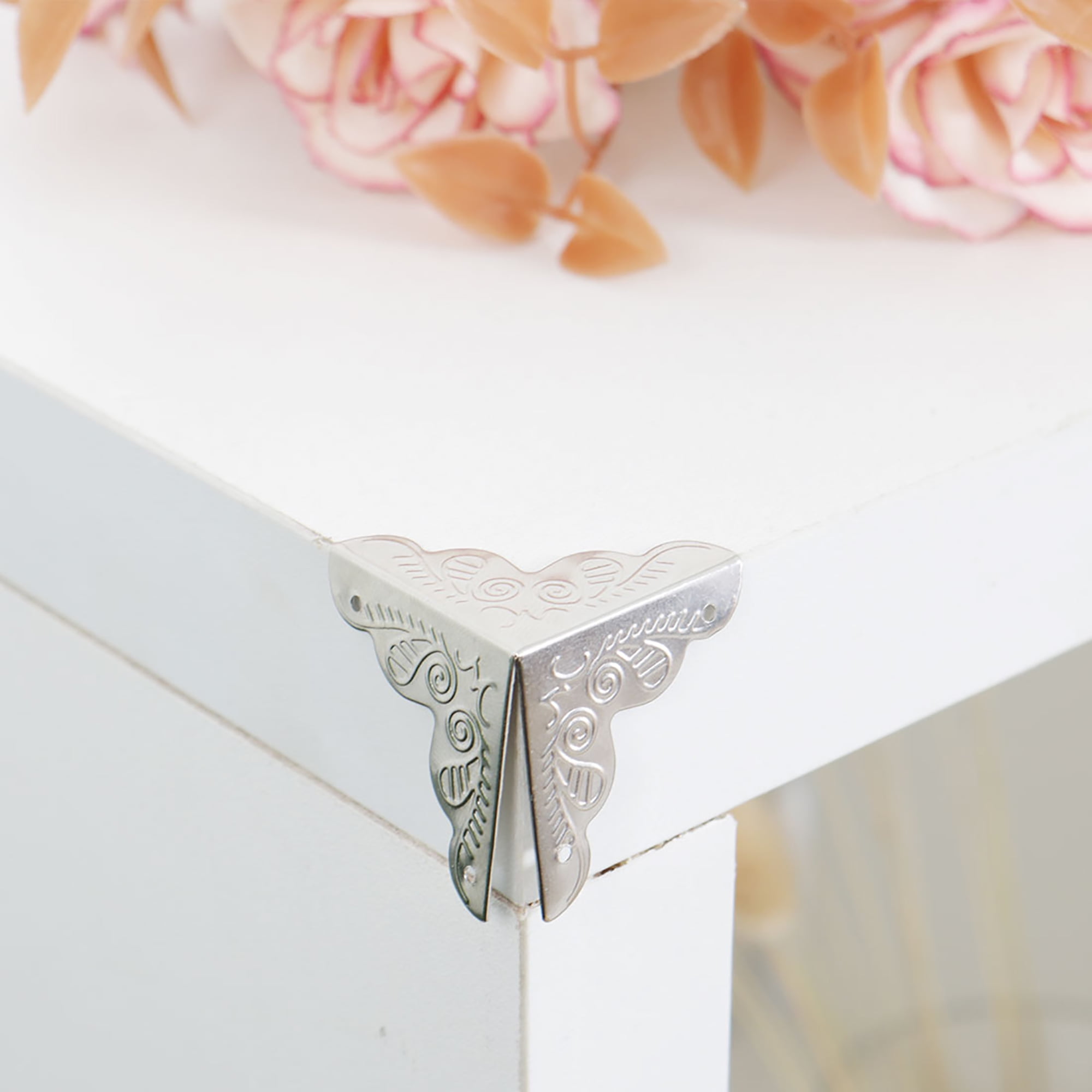 Home Box Corner Protectors Vintage Silver Tone Triangle Frame Box Furniture Protectors 12pcs