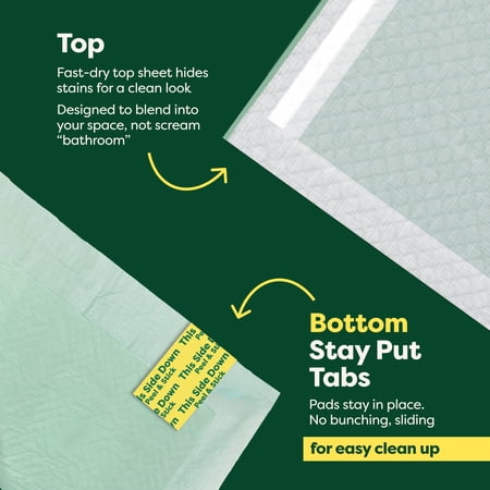 EARTH RATED LEAK-PROOF PEE PADS, LARGE 22″X22″, UNSCENTED, 50 COUNT