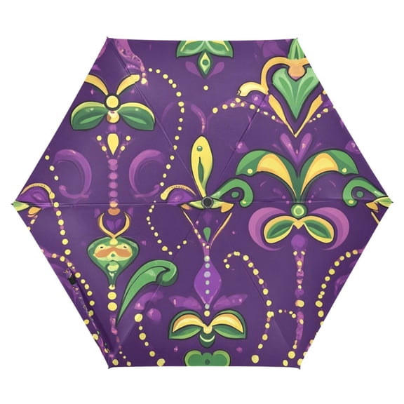 ALAZA Mardi Gras Flower UPF 50  Compact Folding Umbrella for Rain Travel Umbrella Packable
