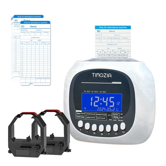 TIMOZIA Time Clock for Employees, Auto-Align Clock, 6 Punches Per Day, 100 Cards, 2 Ribbons