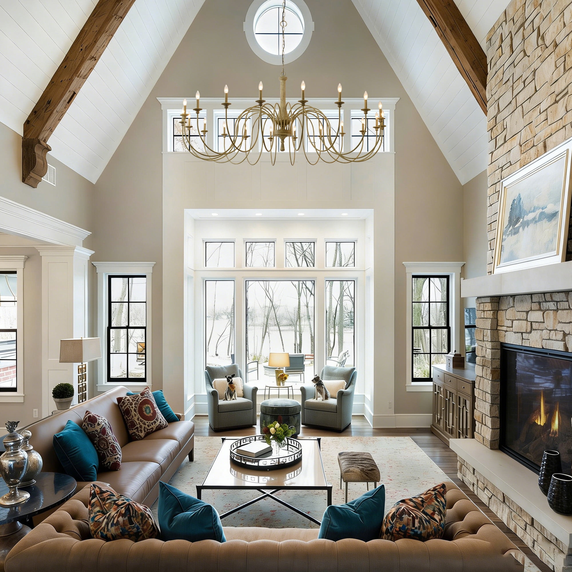 20-Light Farmhouse Chandelier, 78.74" Monumental Rustic Solid Wood Candle Pendant Light with Antique Finish | Dimmable French Country Ceiling Fixture for Grand Ballroom