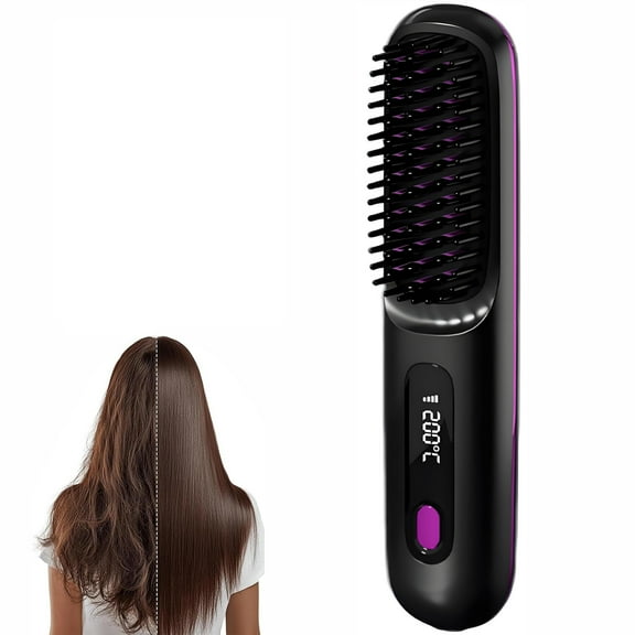 2 in 1 for Straightening, 2025 New Hair Straightener Brush - Cordless Hair Straightening,Compact & Travel-Friendly with LED Display Anti-Scald Mini Hot Straightening Comb for Women