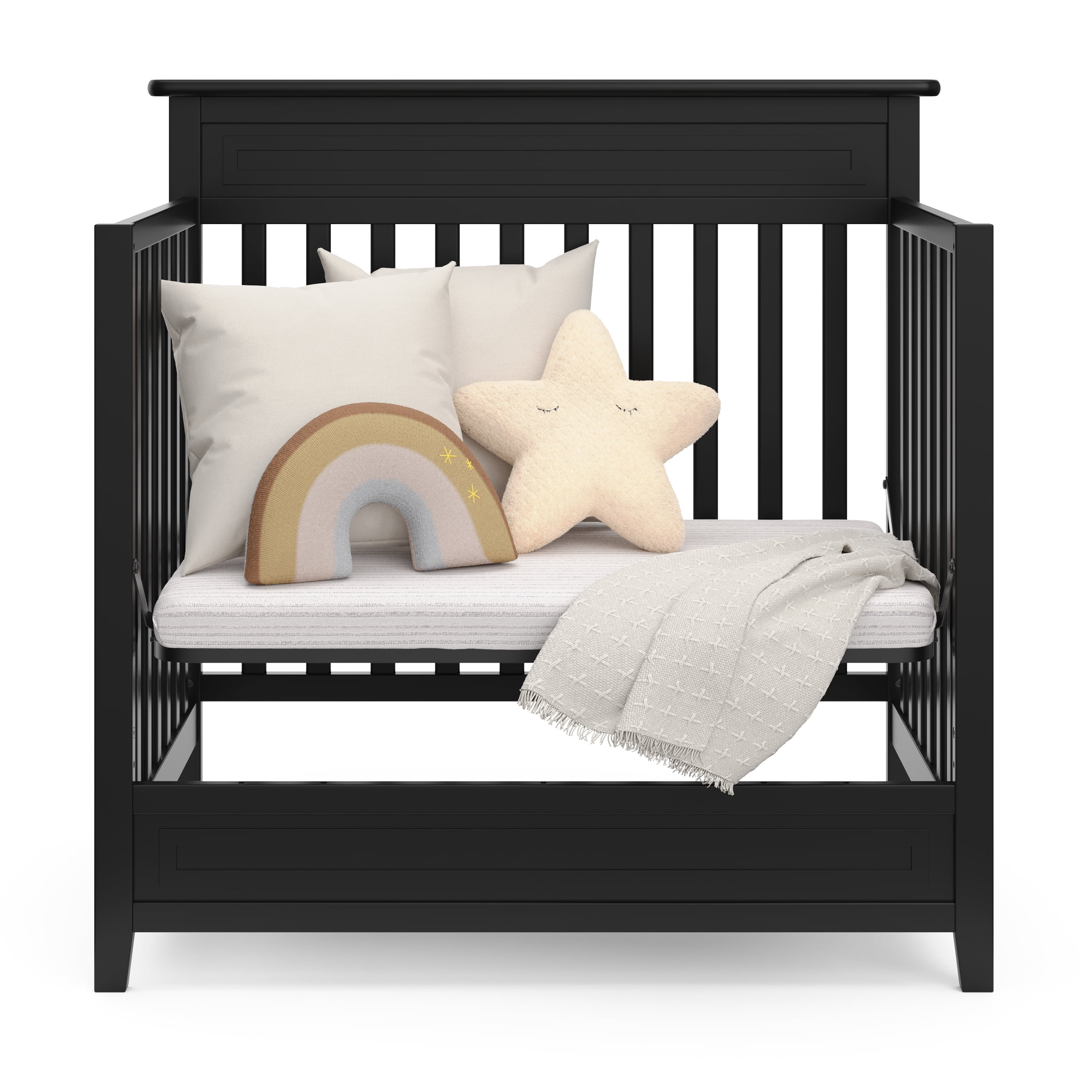 Storkcraft Petal Mini 4-in-1 Convertible Baby Crib with Mattress, Black