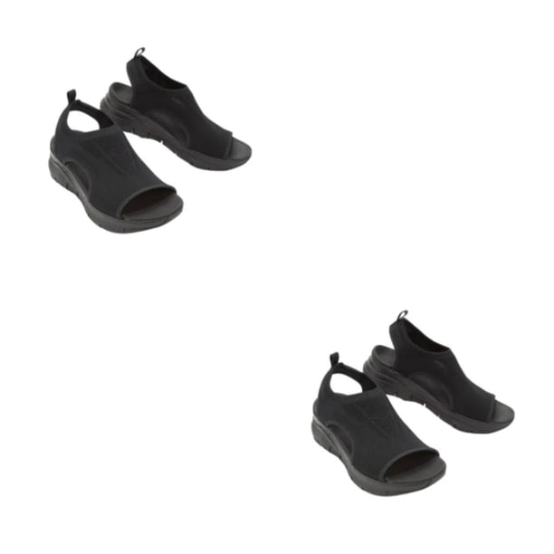 Minnieouse Elegantes sandalias de cuña para mujer Zapatos duraderos y cómodos para cualquier ocasión Sandalias de cuña casuales Sandalias negro treinta y nueve 2piezas