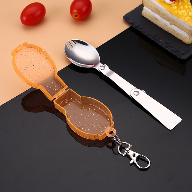Utensilio para acampar al aire libre Spork plegable de acero inoxidable con caja (naranja) Ndcxsfigh Nuevos Originales