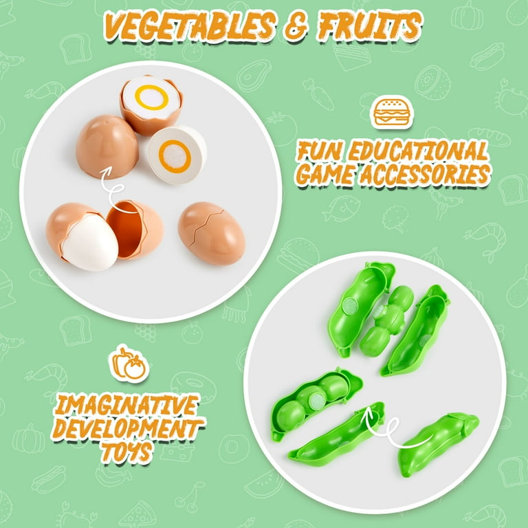 JOYIN 68 stuks Cutting Play Food Toy voor peuterkeukens, nepvoedsel voor kinderen om te spelen, inclusief kunststof fruit en groenten, opbergmand, mini-borden en mes, pretend speelspeelgoed