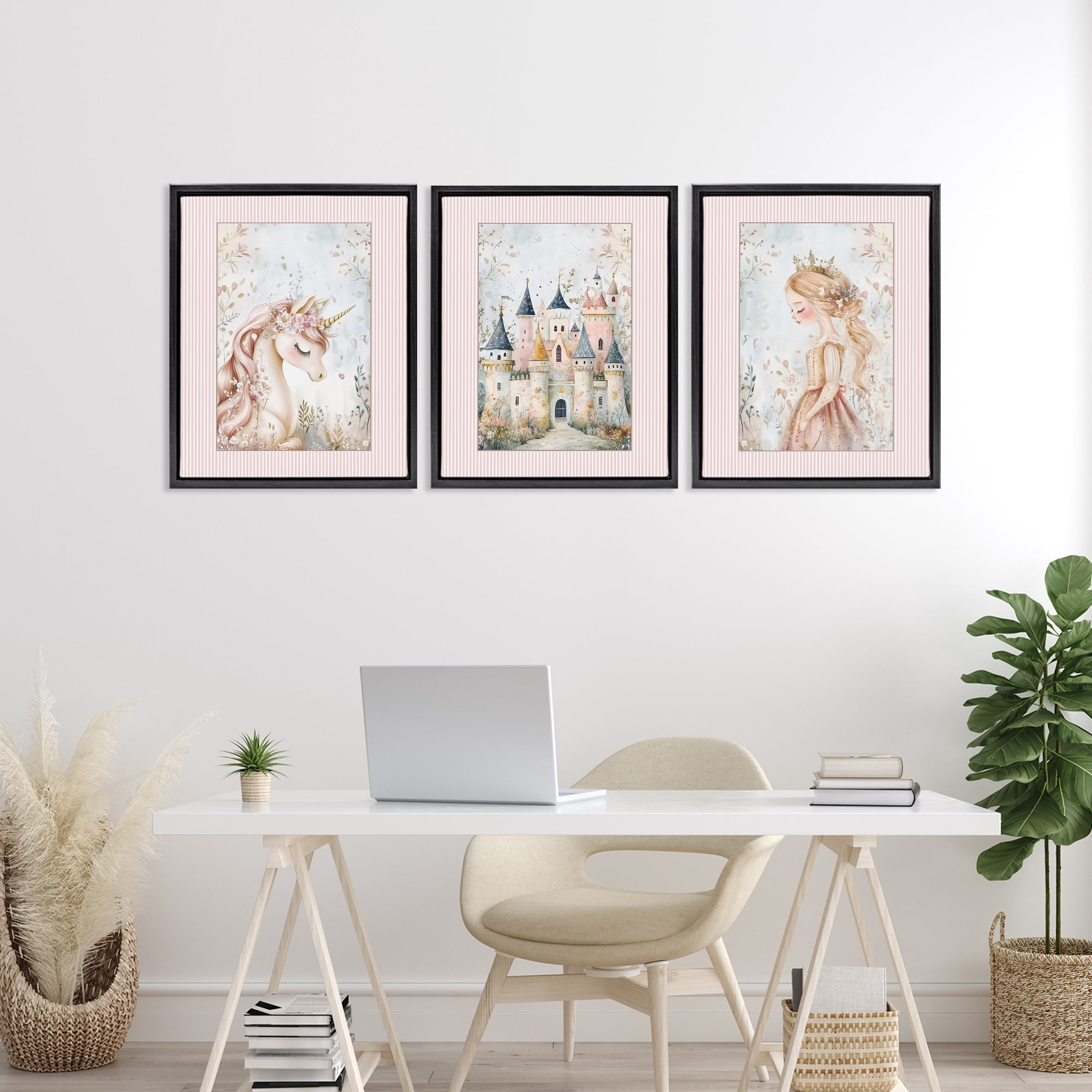 Stupell Industries Fantasy Enchanted Dreams 3 Piece Black Framed Floater Canvas Set, design by Christine Simpson Art