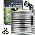 thumbnail image 2 of 75ft & 100ft 304 Stainless Steel Garden Hose - Durable, Flexible, No Kink, Pet Proof with High-Pressure 10-Function Nozzle - Ideal for Yard And Outdoor Watering, 2 of 12
