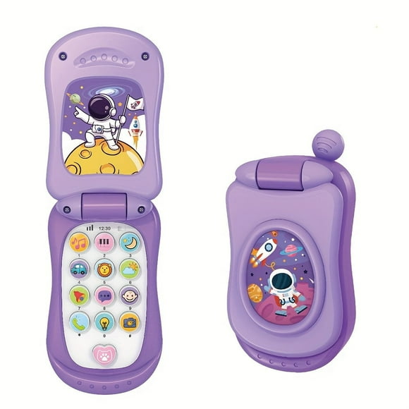 YOPTOP Kids Educational Flip Phone Toy Cartoon Music Learning Colorful Lighting Multiple Modes PP Material for Boys and Girls Christmas Gift Educational Toy Category,Purple music phone