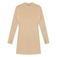 thumbnail image 4 of RUNQHUI Robe Moulante à Manches Longues Brillante pour Femmes Col Montant Lisse Extensible Mini Robes Café L, 4 of 6