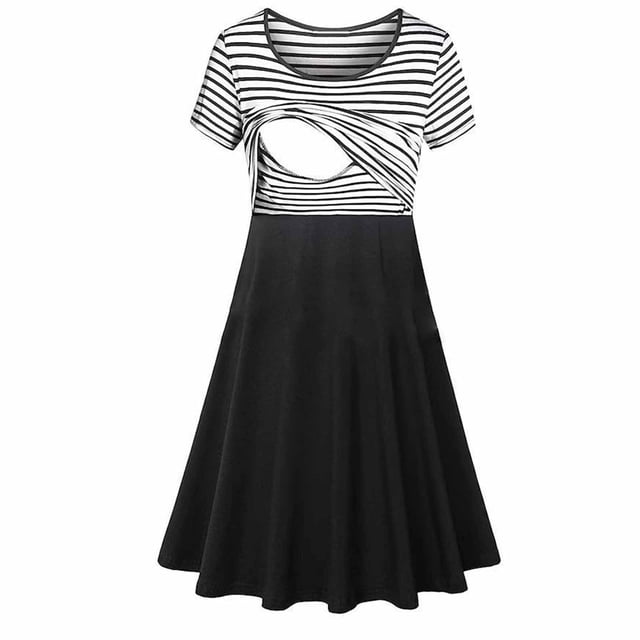 Tranfacy Robe de Maternité à Manches Courtes pour Femme, Robe de Maternité Décontractée, Robe de Maternité Unie à Col Rond à Manches Courtes pour la Grossesse, Tenue Décontractée Quotidienne avec Poches Latérales
