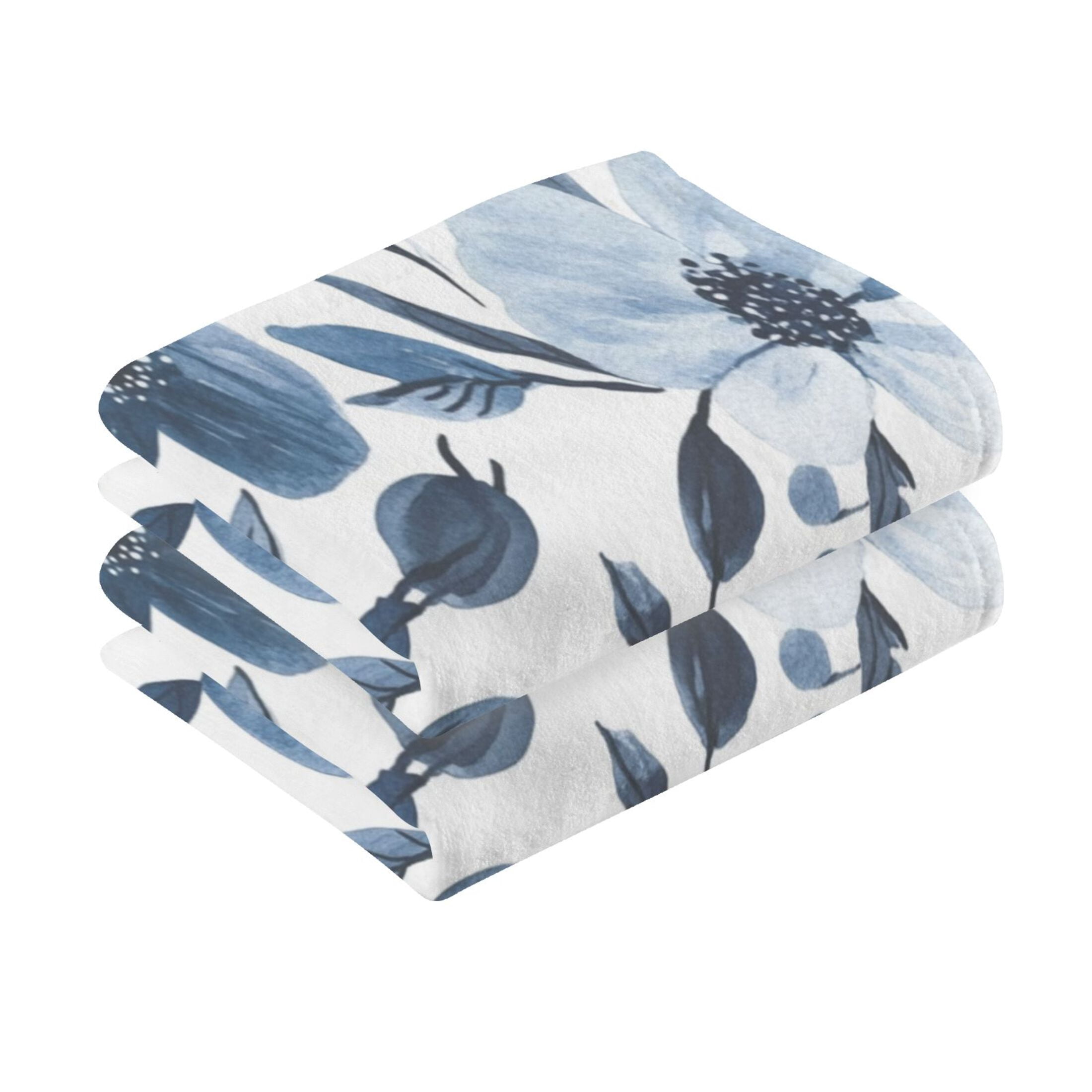 Cotton Towel Two-Piece 16x28 Inch One Sizex2 Face Towel Set Towel Set Cotton Hand Bath Towel Bathroom Beach Beautiful Navy Flowers