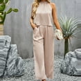 thumbnail image 5 of Women's 2 Piece Outfits Clearance Women's Fashion Casual Spring And Summer Solid Color Round Neck Sleeveless Blouse Tops Wide Leg Pants, 5 of 5