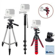 50" Inch Camera Tripod + 72" Monopod w/ Quick Release + 12" Inch Tripod w/ Flexible Legs For Gopro + Tripod Mount and a eCostConnection Cloth