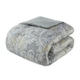 thumbnail image 4 of King Size 6-Piece Grey Cotton Comforter Set with Damask Pattern, Includes Comforter, Shams, Bedskirt & Decorative Pillows, 4 of 15