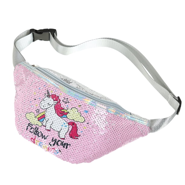 Riñonera De Lentejuelas De Unicornio De Dibujos Animados A La Moda, Riñonera De Lentejuelas Brillantes Con Cintura Ajustable Informal Eigraketly AP006592-01