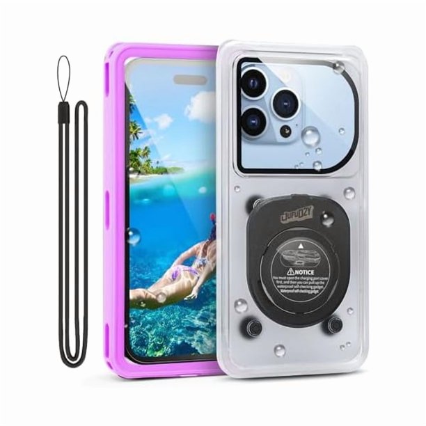 wonima02 Waterproof Phone Case,IPX8 Waterproof Phone Pouch for Beach & Snorkeling Essentials,Phone Waterproof Case with Lanyard, Universal Case Up to 6.9" for iPhone,Samsung (Purple)