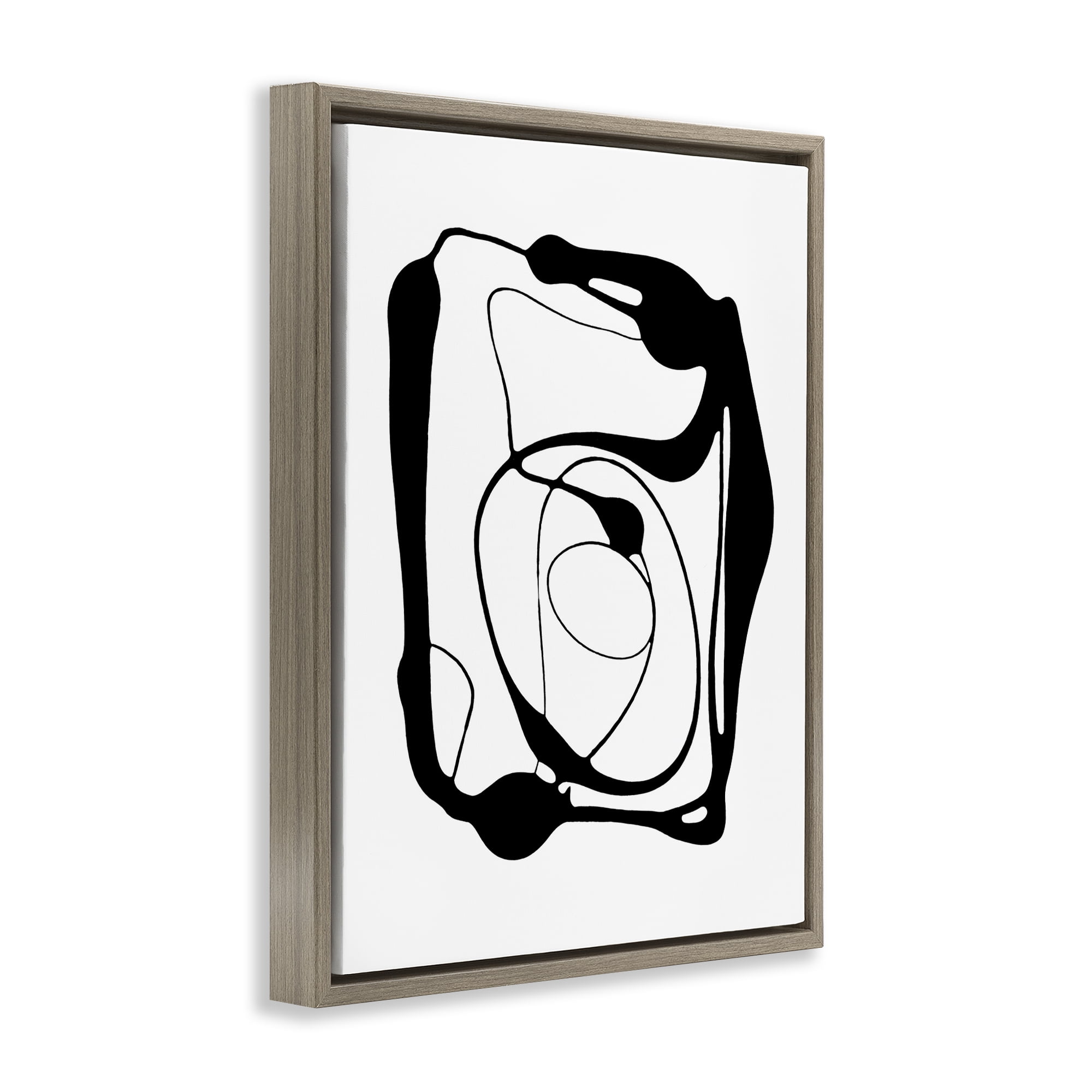 Stupell Industries Black Swirled Figure Abstract Painting Brown Floater Framed Canvas Art Print Wall Art, 25 x 31