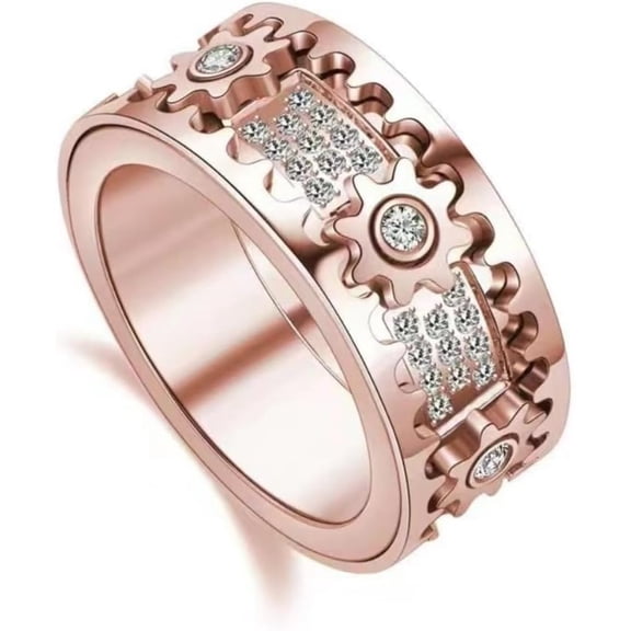 14K Gold Gear Rotating Rings with Sparkling Moissanite, Men's Luxury Ring, Gift for Special Occasions