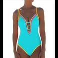 thumbnail image 1 of Traje de Baño de una Pieza para Mujer, con Control de Abdomen, Escote en V Profundo, Neón, Traje de Baño con Lazo en la Espalda, Verano 2025. Azul L, 1 of 6