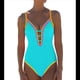 thumbnail image 1 of Traje de Baño de una Pieza para Mujer, con Control de Abdomen, Escote en V Profundo, Neón, Traje de Baño con Lazo en la Espalda, Verano 2025. Azul S, 1 of 6