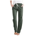 thumbnail image 1 of AQUARIVE Womens Casual Pants solid Color Drawstring Waist straight Midi Waisted With Pockets Baggy Loose Wide Legged spring Pants, 1 of 4