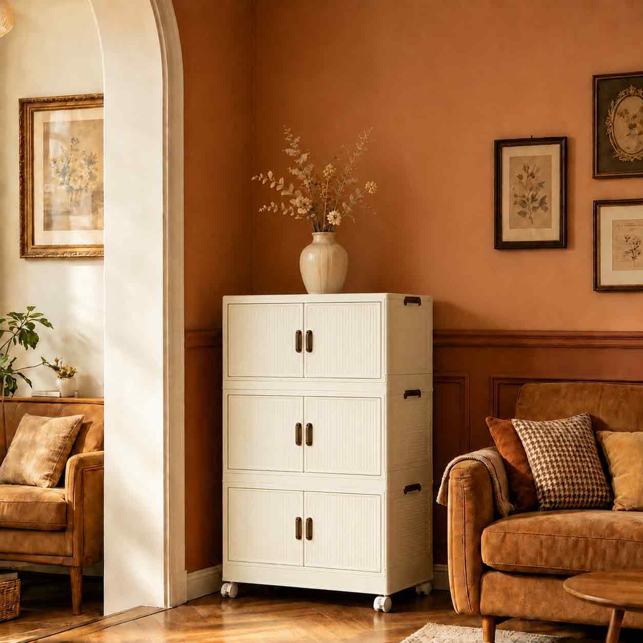 4 Tier Large Foldable Storage Cabinet with Wheels, Stackable Organizer Box for Kitchen Bathroom Bedroom Garage
