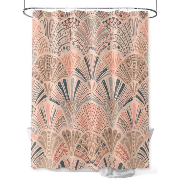Boho Shower Curtain, Vintage Ocean Shell Abstract Style Ethnic Waterproof Shower Curtain Set with 12 Hooks Lightweight Washable Fabric Shower Curtains for Bathroom 36x72 Inches