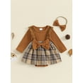 thumbnail image 3 of Musuos Baby Girl 2Pcs Fall Outfits 0-18M Long Sleeve Plaid Print Romper Dress with Headband Set Infant Clothes, 3 of 10