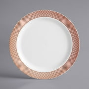Gold Visions 7" White Plastic Plate with Rose Gold Lattice Design - 150/Case