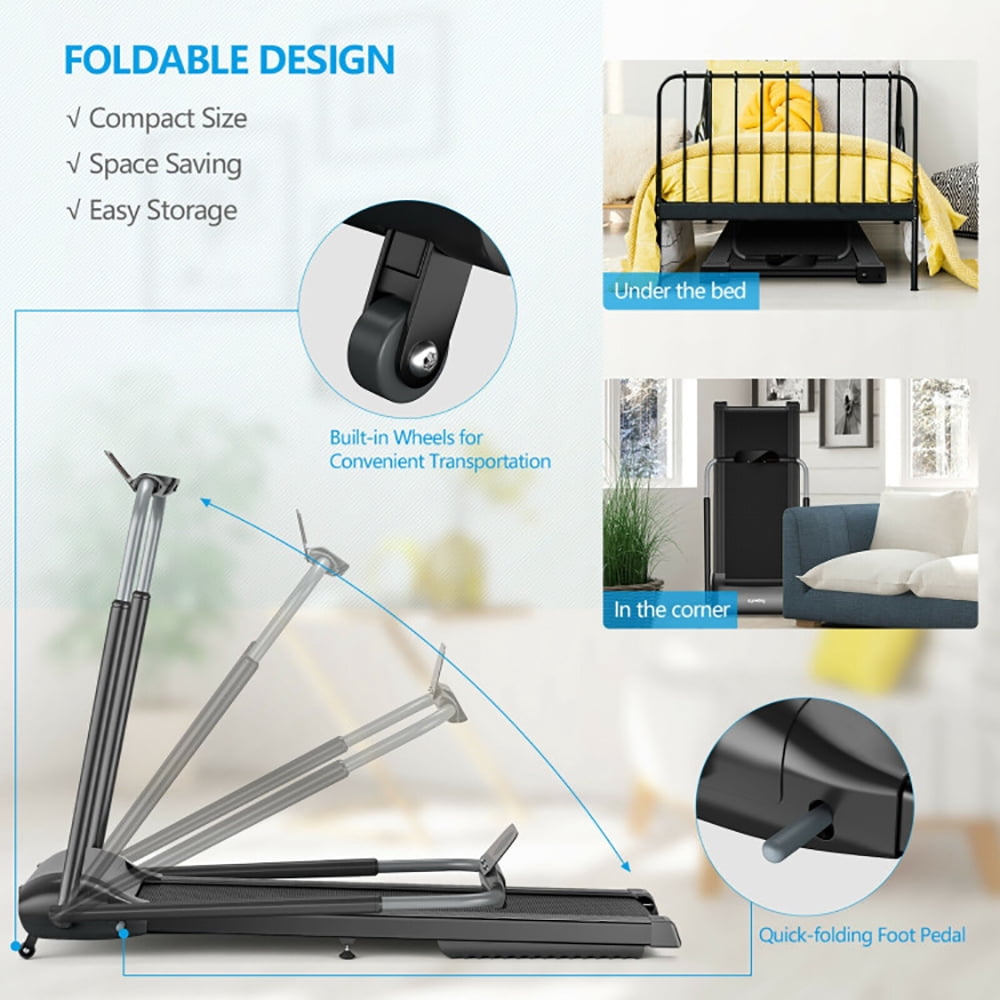 Yardi Yard Compact Folding Treadmill with Touch Screen APP Control-Black, Treadmill for Walking & Running