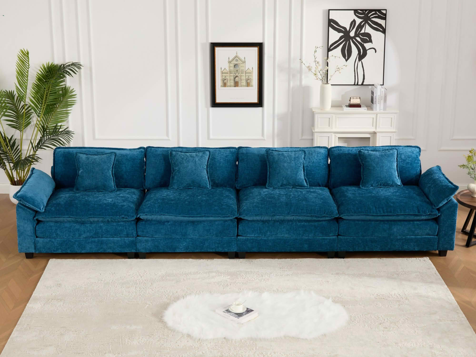 MAYEERTY Wider Armrest Cloud 3‑Seater Modular Sectional Sofa, Breathable Chenille Couch with Double‑Layer Cushion for Home Apartment, Ottoman Not Included