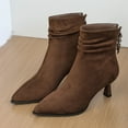 thumbnail image 4 of Womens Ankle Boots Pointed Toe Kitten Heels Beaded Zipper Casual Suede Slouchy Fall Winter Dress Booties Brown 5.5, 4 of 6