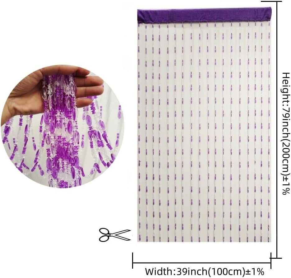 split Beaded Curtain Doorways Acrylic Hanging Door Beads String Curtains Tassel Room Divider Screen Decor for Doorway Window Living Room Wedding (1, Purple, 39 inch x 78.7 inch), ES041