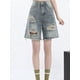 thumbnail image 3 of Pantalones Capri de mezclilla Retro americano de cintura alta para mujer de verano, pantalones vaqueros rasgados de calle para niñas, pantalones cortos de corte A de Hip Hop Retro Azul para mujer, 3 of 5