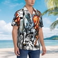 thumbnail image 3 of Gukieu Four Running Horses Print Men's Short-sleeved Shirts, Button-down Lapel Hawaiian Shirts, T-shirts, Beach Vacation Summer Casual Wear,Large, 3 of 7