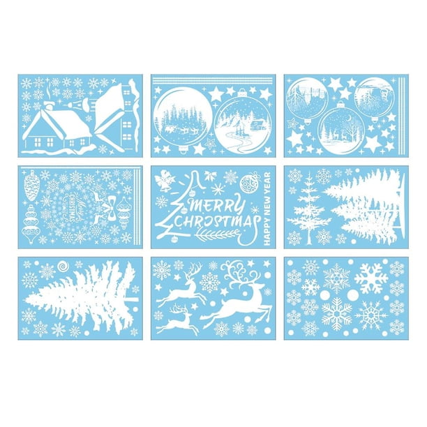 Pegatinas navideñas para ventanas, juego de 9 adornos adhesivos extraíbles de PVC