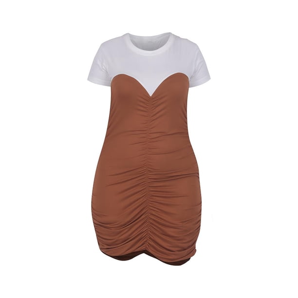296-85 Vestido dama en color camel/ivory elaborado de Poliéster/elastano Cklass 296-85